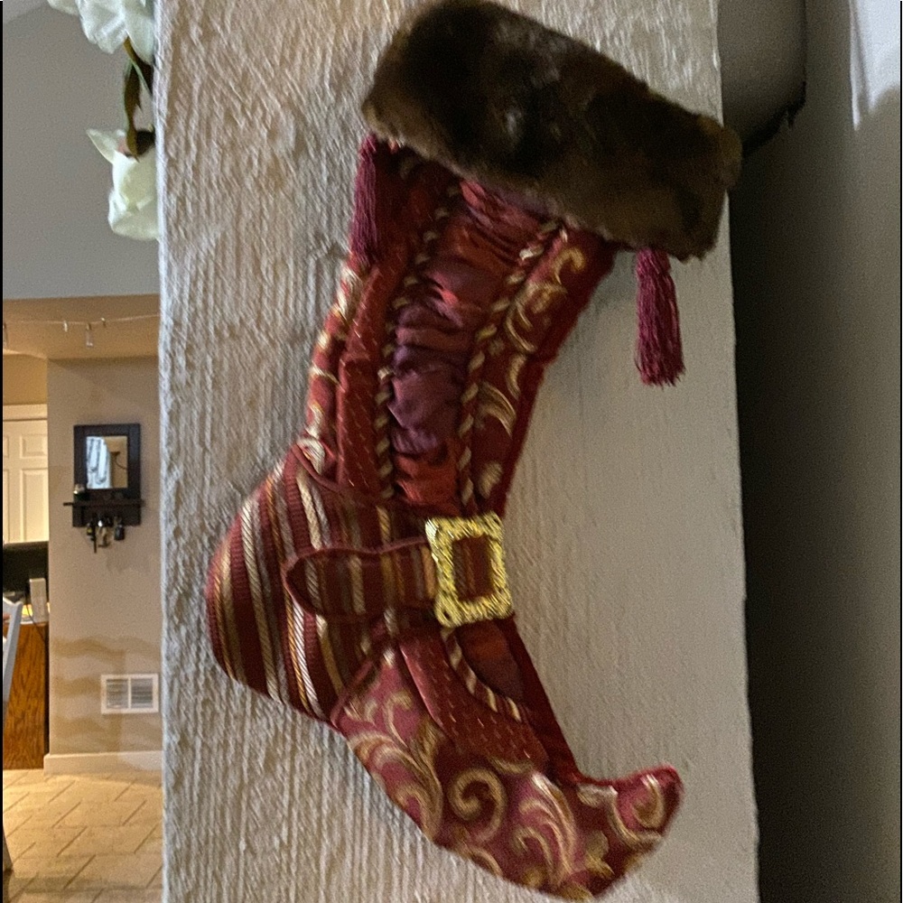 Old World Holiday Stocking- Gold Maroon